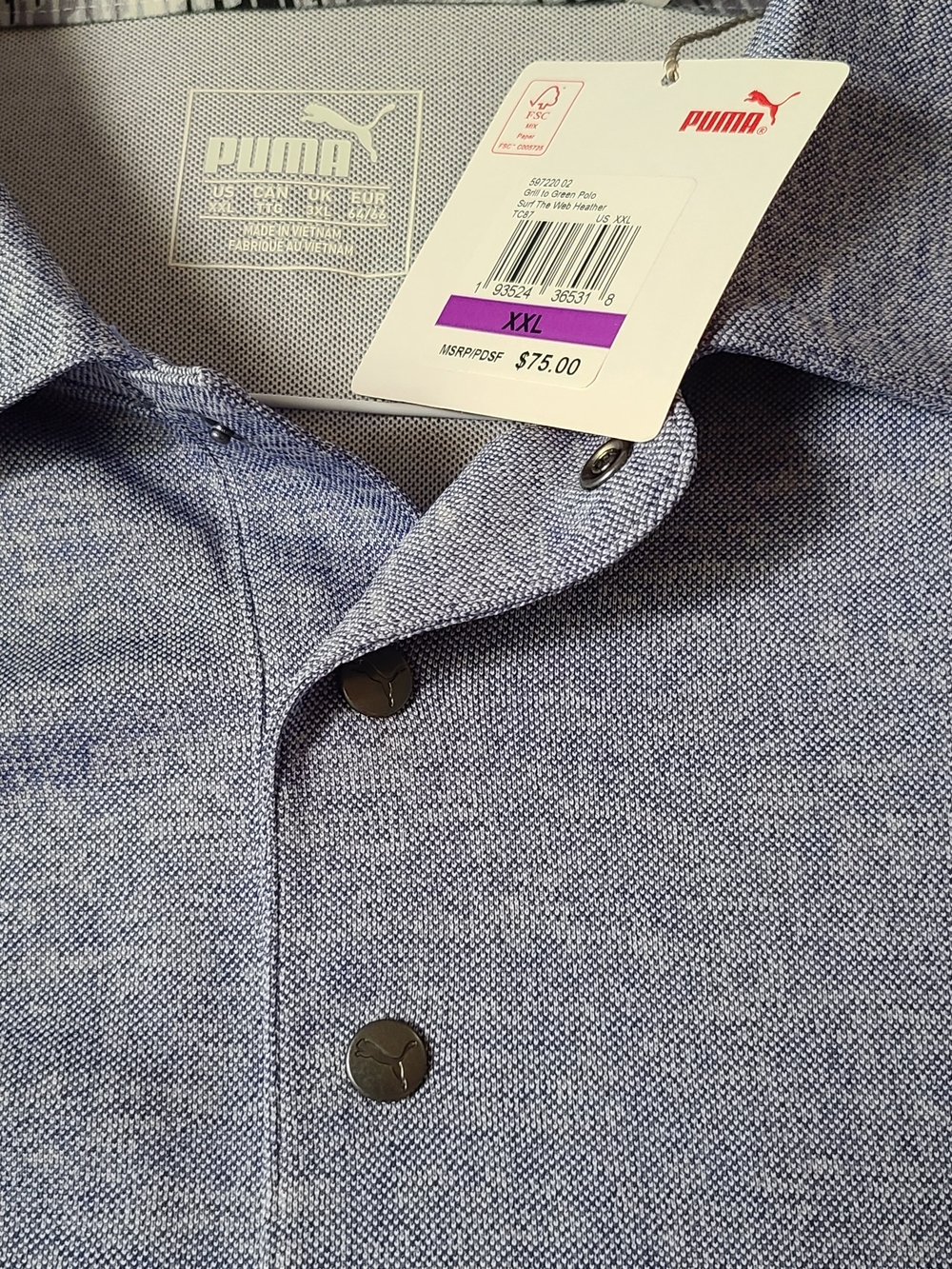 Puma Men’s Light Blue Heather Button-Down Shirt 2XL